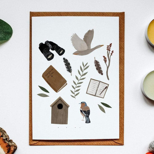 Birdwatching Illustrated Greeting Card
