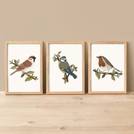 Set of 3 Garden Bird Art Prints