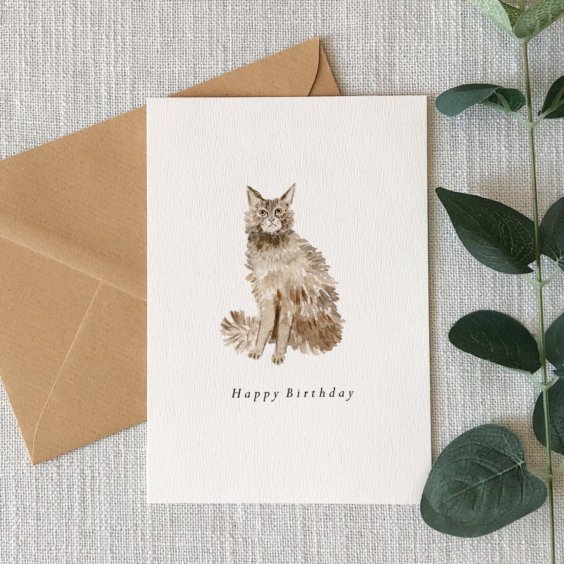 Maine Coon Cat Birthday Card by HeatherLucyJ. Pet Portrait Cat Greeting Card