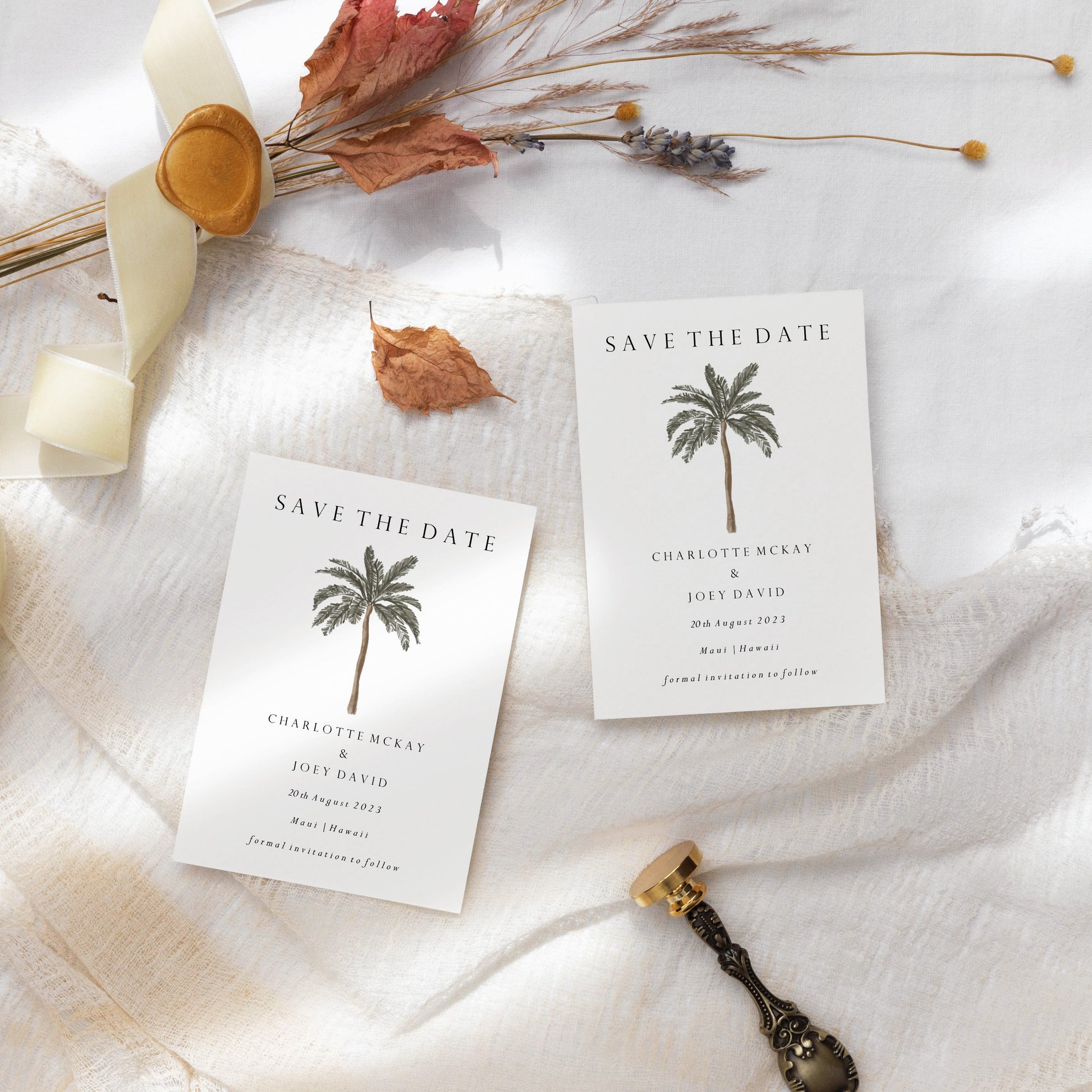Tropical Palm Tree Save the Date Wedding Card by HeatherLucyJ