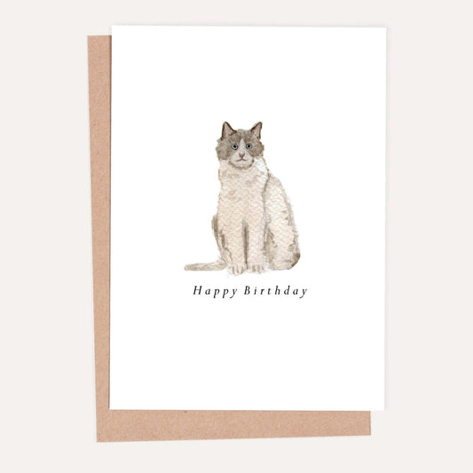 Ragdoll Cat Birthday Card by HeatherLucyJ. Pet Portrait Cat Greeting Card