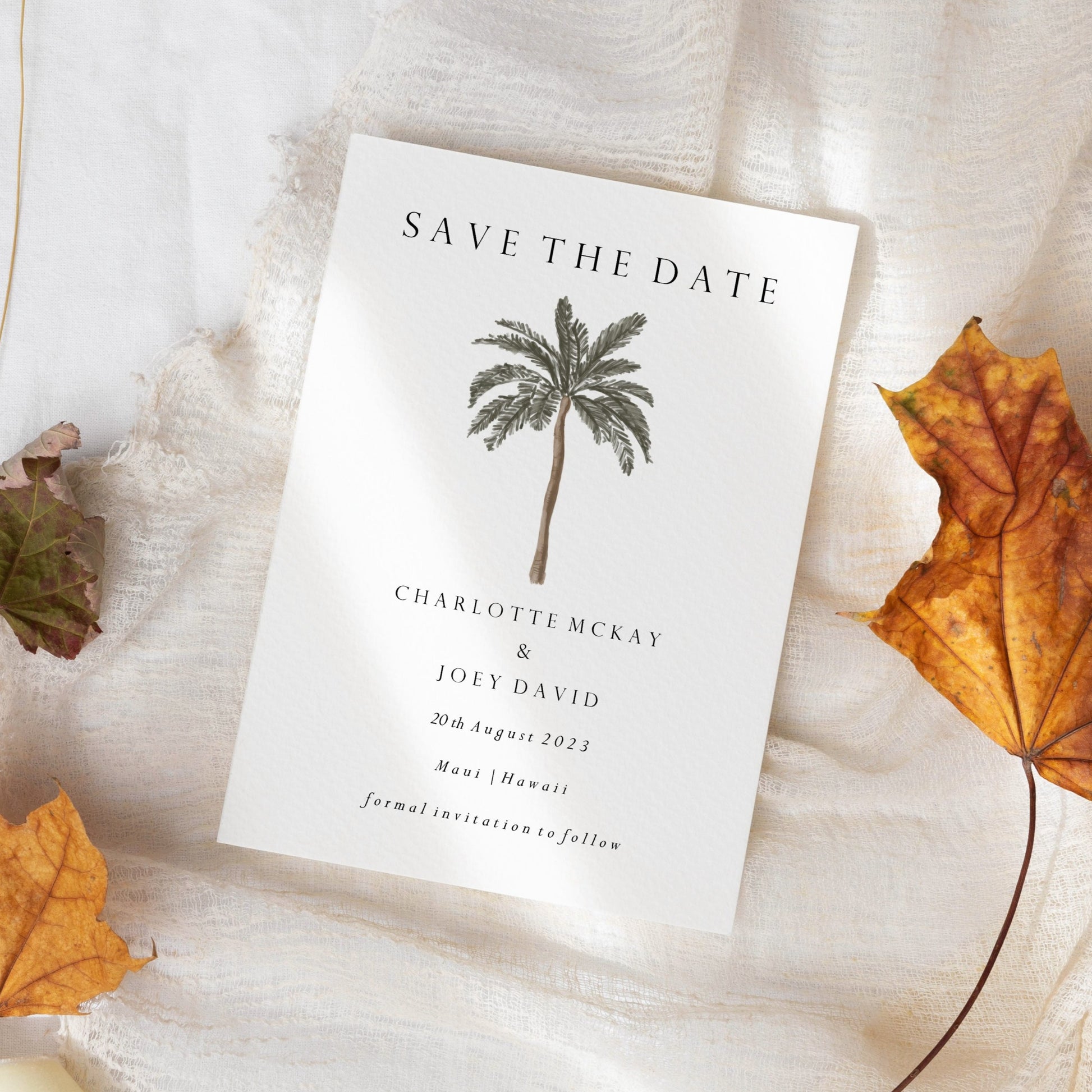 Tropical Palm Tree Save the Date Wedding Card by HeatherLucyJ