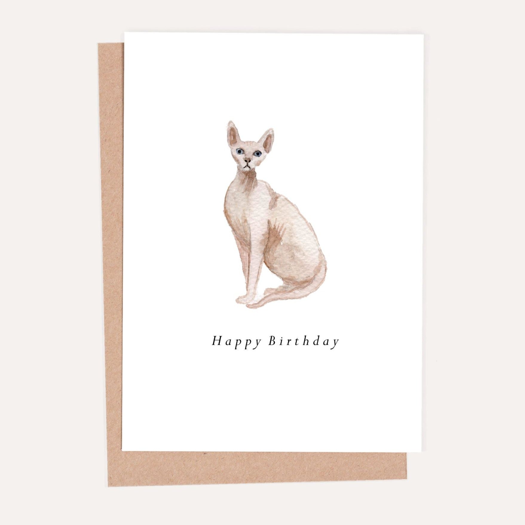 Sphynx Bald Cat Birthday Card by HeatherLucyJ. Pet Portrait Cat Greeting Card
