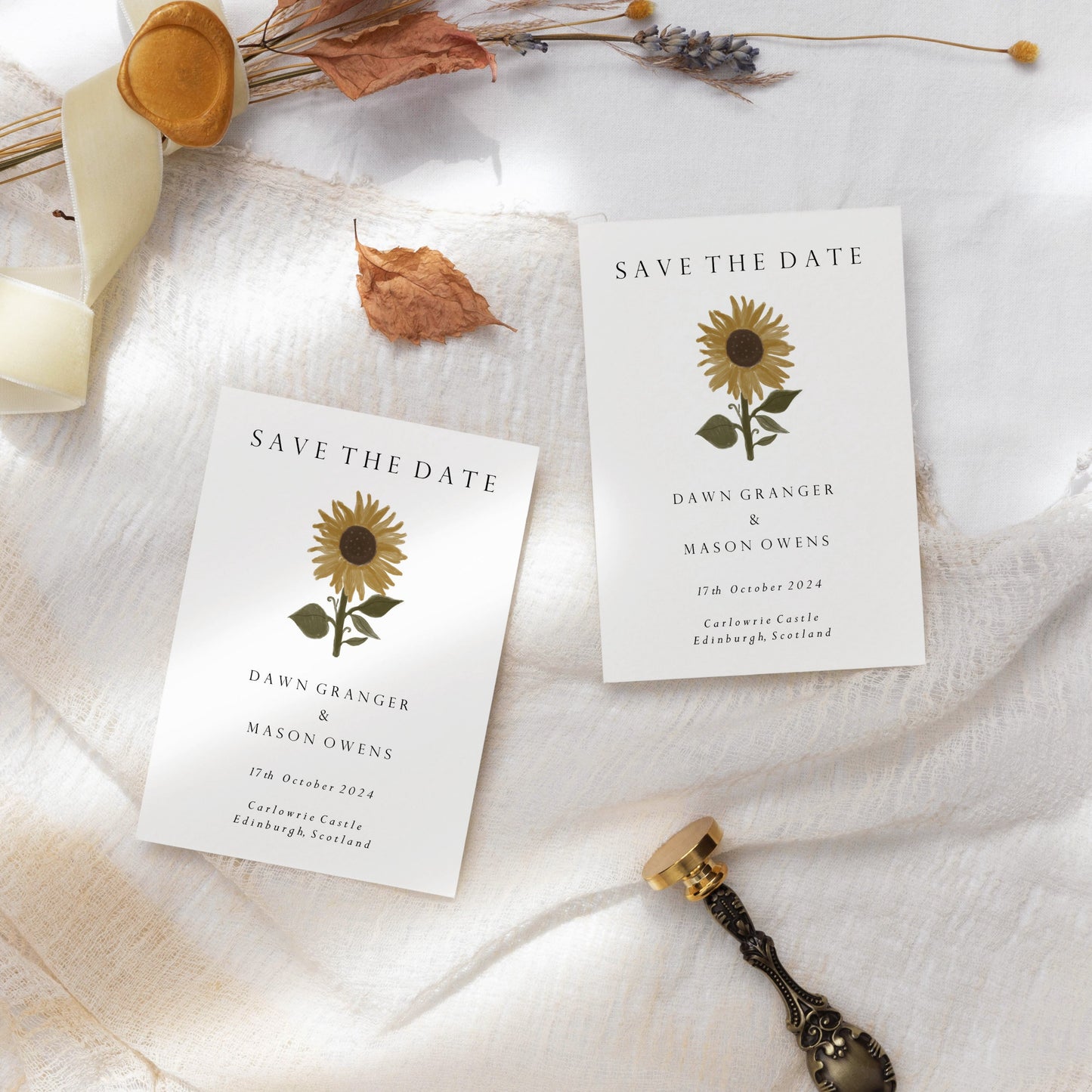 sunflower save the date cards