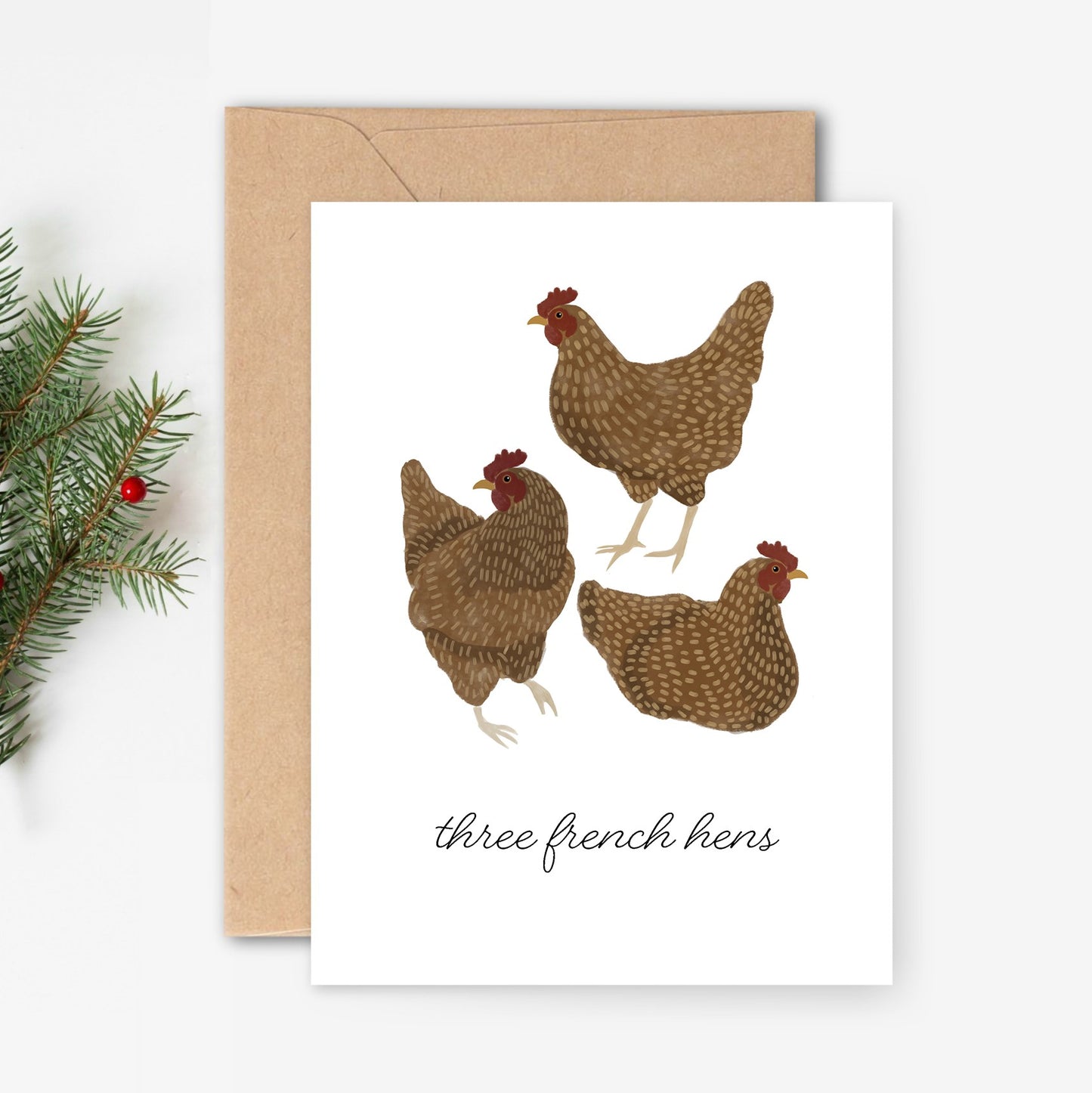Three French Hens Christmas Card