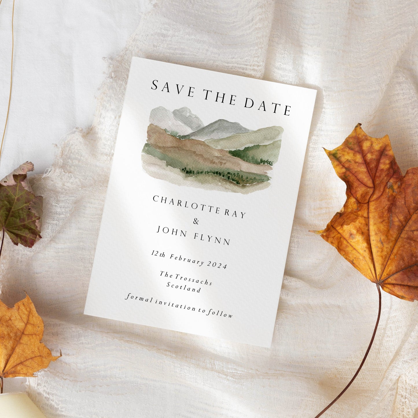 Scottish Highlands Watercolour Wedding Save the Date